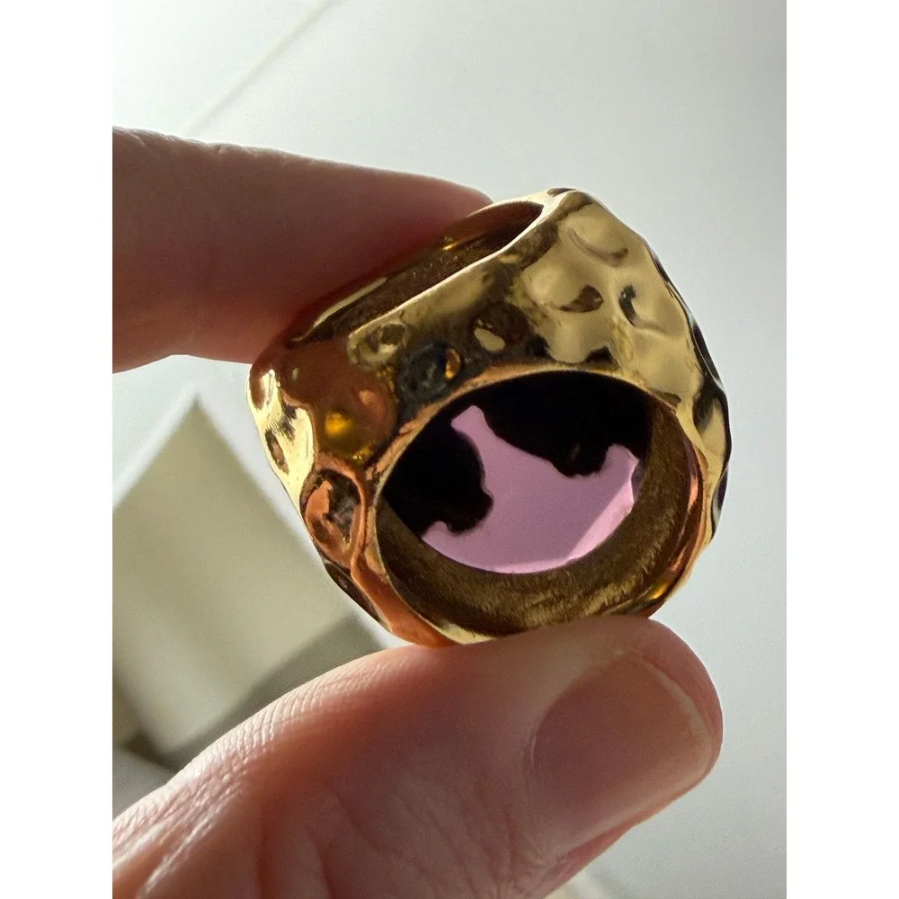 Vintage Ring Brutalist Chunky Alligator Rhinestone Gold Tone Pinky Size 5